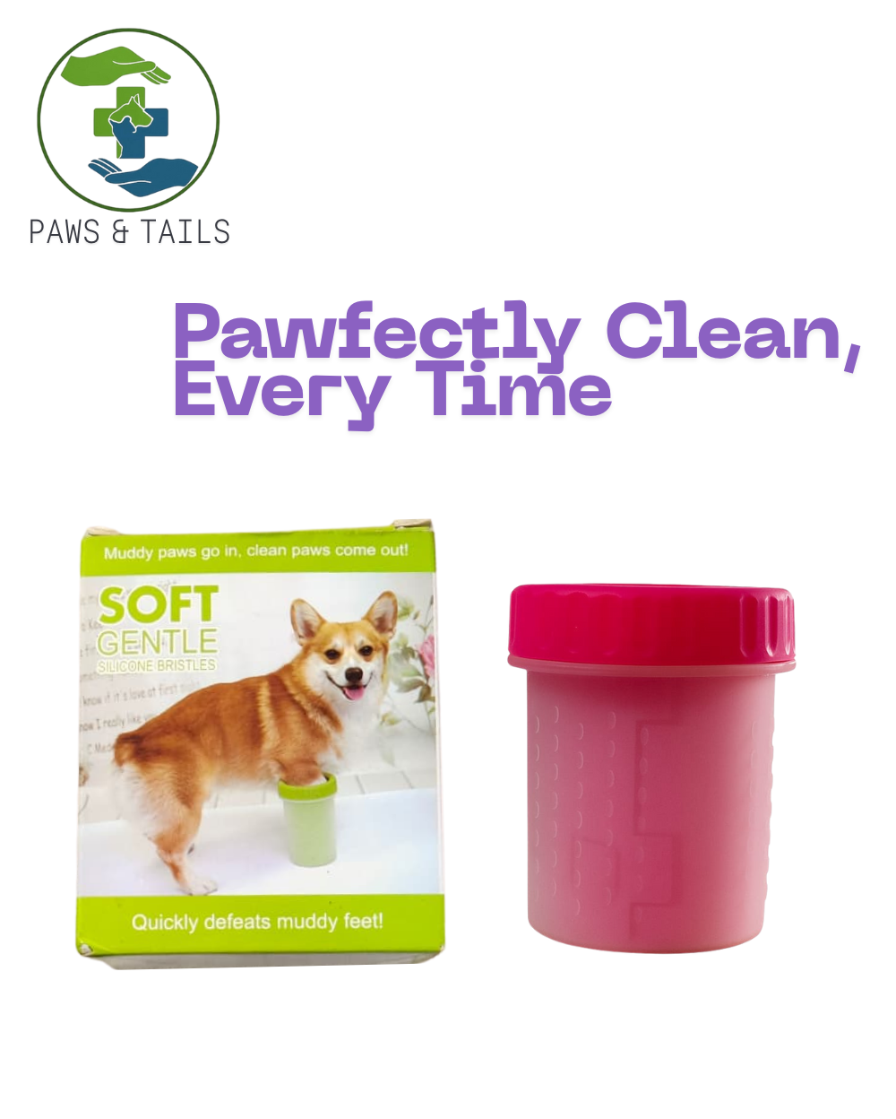 Paws & Tailsâ„¢ Gentle Silicone Bristle Pet Paw Washer Cup â€“ Portable Dog & Cat Paw Cleaner for Mud-Dirt Removal, Easy Use Foot Cleaning Brush Cup