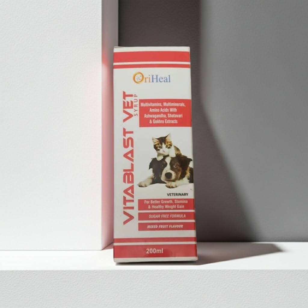 Oriheal Vitablast Vet Syrup for Dogs & Cats (200 ml) â€“ Multivitamin & Mineral Supplement for Growth, Immunity & Recovery