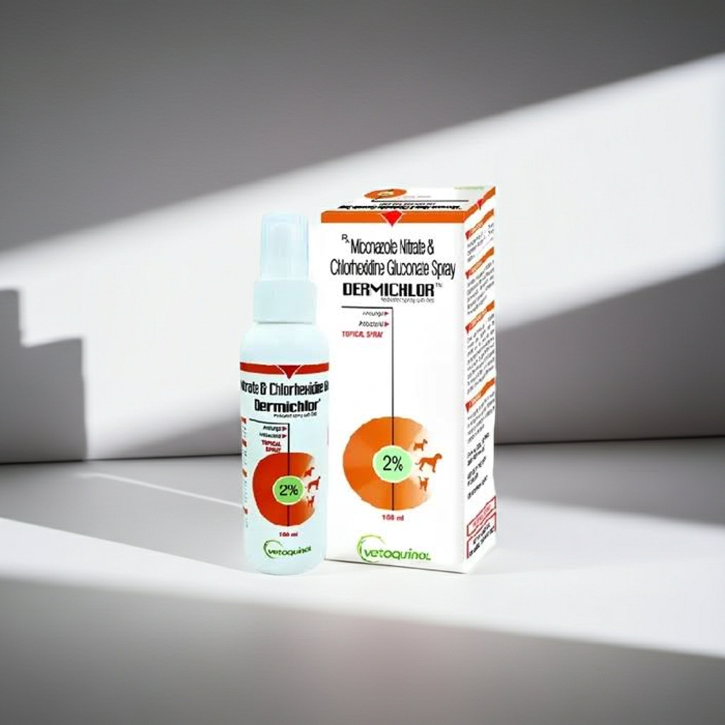 Vetoquinol Dermichlor Spray 100ML â€“ Antibacterial Chlorhexidine Skin Treatment for Dogs & Cats