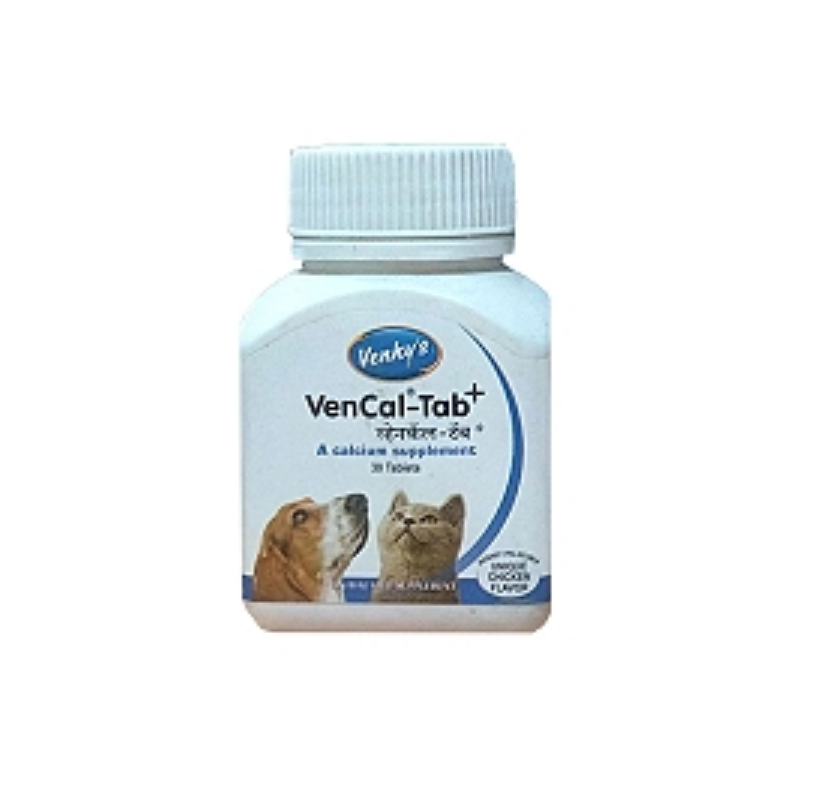 Venkys Vencal-Tab Plus Calcium Supplement for Dogs | Strong Bones & Teeth | Prevents Weakness | Daily Calcium Tablets for Puppies & Adult Dogsd ( Pack of 30 Tablts )