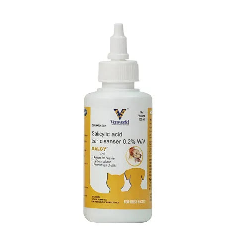 Venkys Salcy Ear Cleanser 100ml for Dogs & Cats | Salicylic Acid Antimicrobial Ear Cleaning Solution for Odor Control & Otitis Care