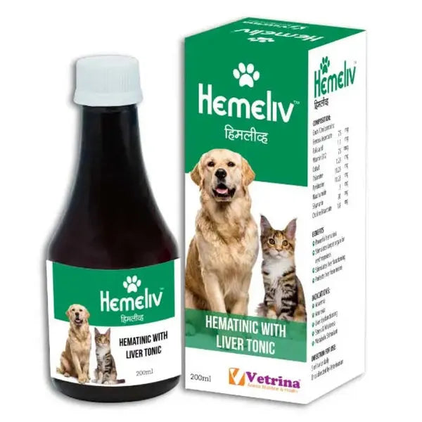 Vetrina Hemeliv Syrup for Dogs and Cats (200 ml) â€“ Iron & Vitamin B12 Hematinic, Liver Tonic for Anemia, Liver Health & Faster Recovery
