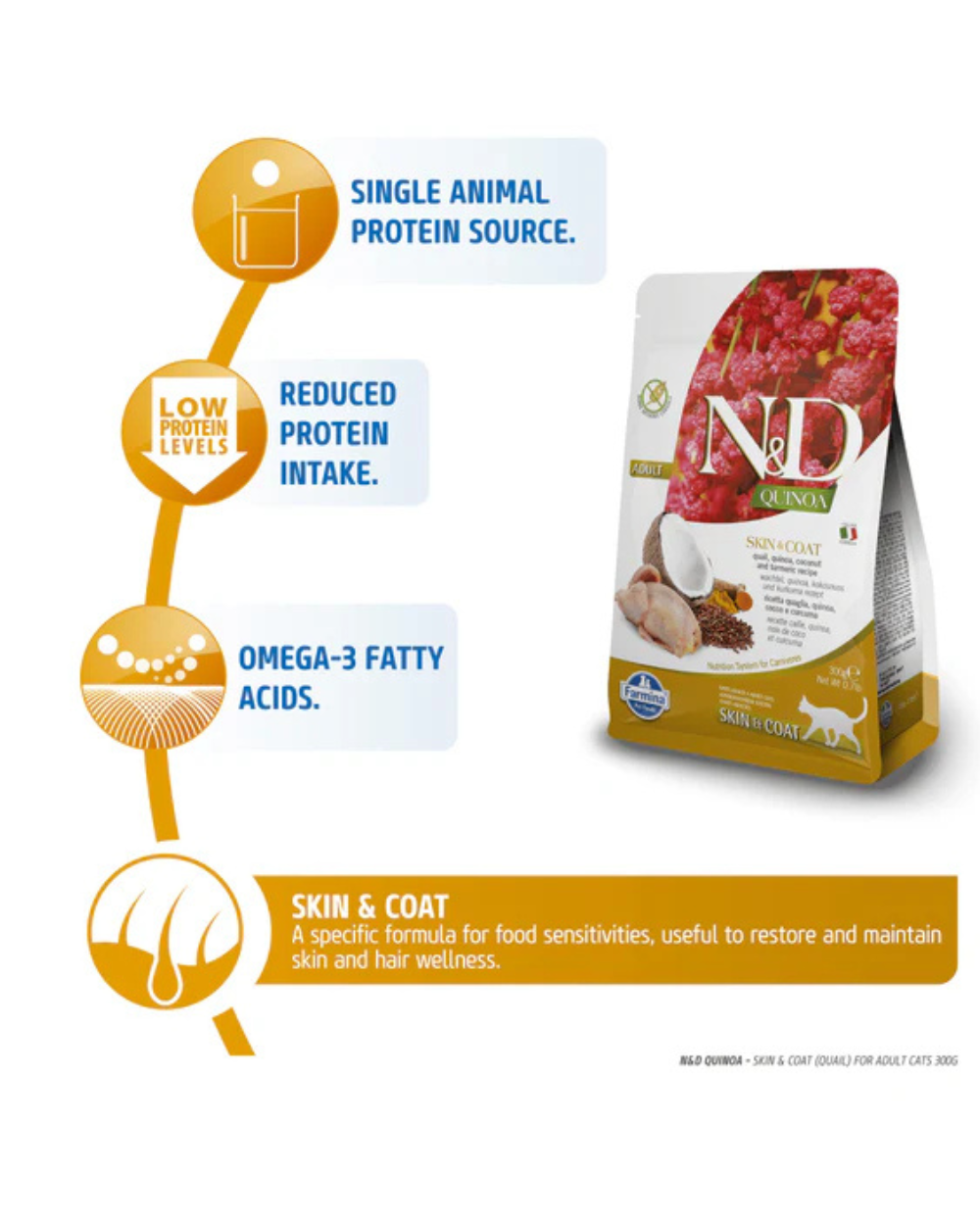 Farmina N&D Quinoa Quail Coconut & Turmeric Skin & Coat - Grain Free Adult Cat Dry Food