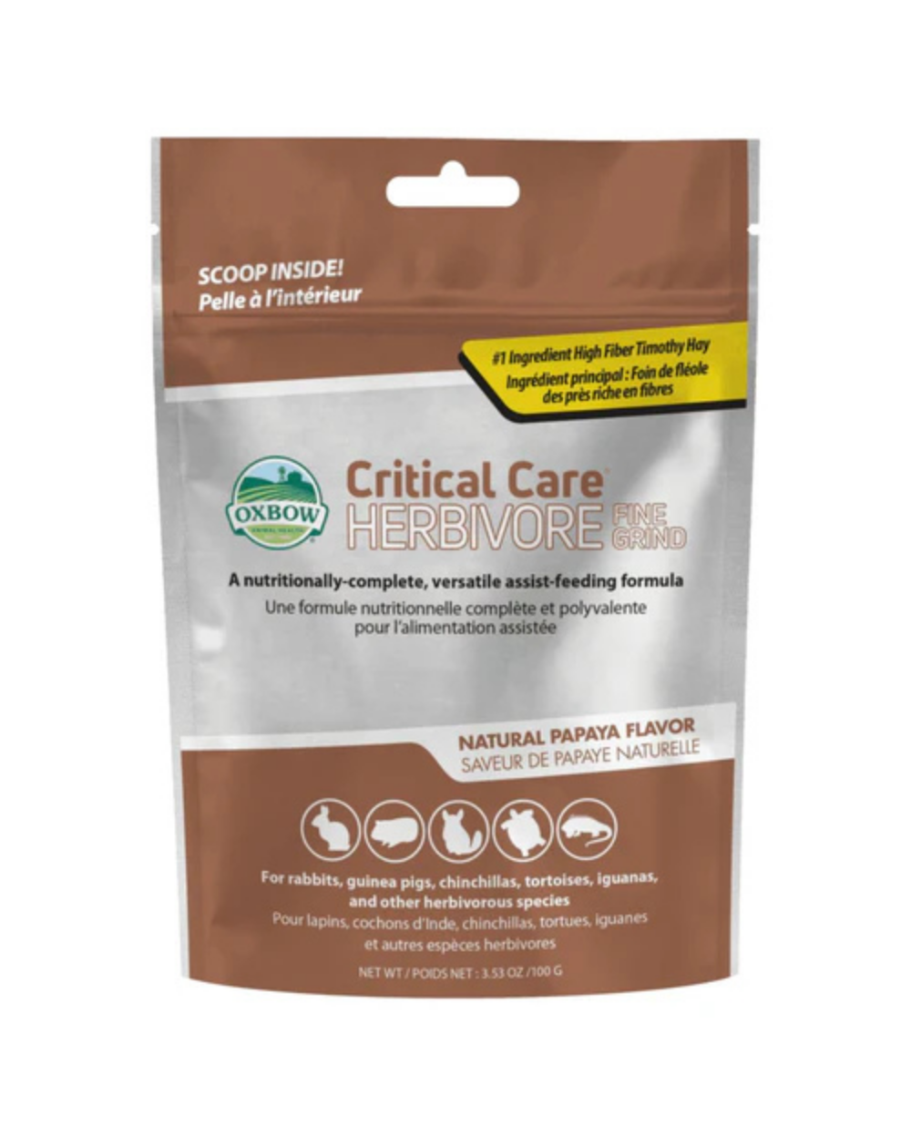 Oxbow Critical Care Herbivore Fine Grind Papaya 100g â€“ Premium Recovery Food for Small Herbivores, Rabbits, Guinea Pigs, Chinchillas