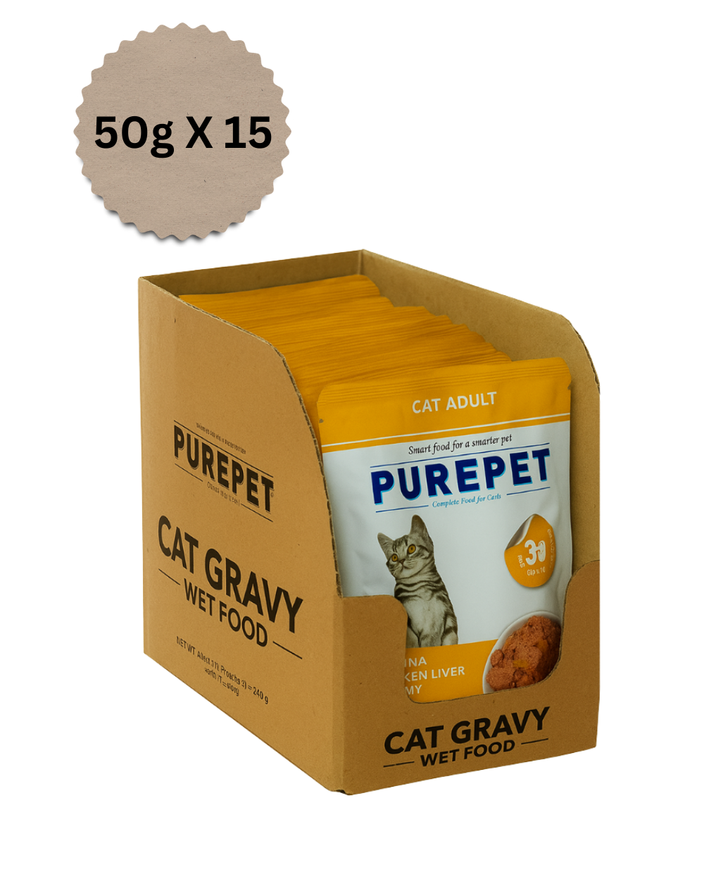 Purepet Tuna & Chicken Liver Cat Gravy 50g | Nutrient-Rich Wet Cat Food | High Protein Formula for Strong Muscles & Healthy Coat