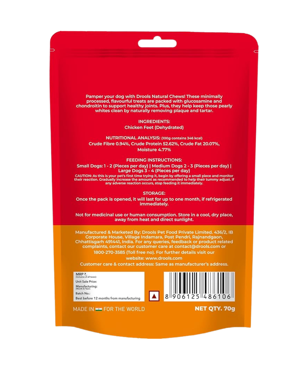 Drools Real Chicken Feet Chews 70g for Dogs | Natural Chew Treats for Healthy Teeth & Gums