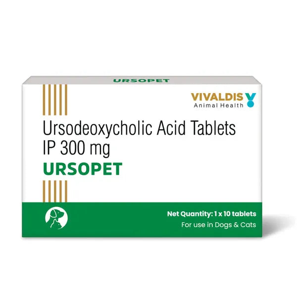 Vivaldis Ursopet 300mg Tablet for Dogs & Cats â€“ Ursodeoxycholic Acid - 1 Strip