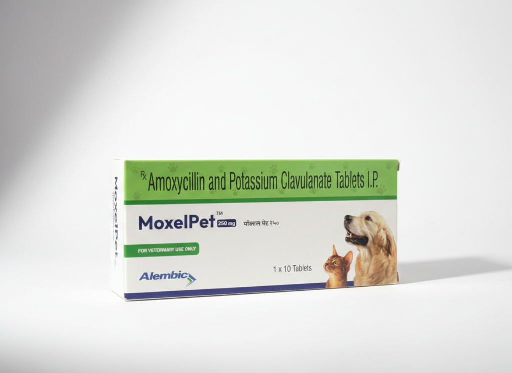 Alembic MoxelPet Amoxycillin & Potassium Clavulanate Tablets for Dogs and Cats | Broad-Spectrum Veterinary Antibiotic - Pack of 10 Tablets
