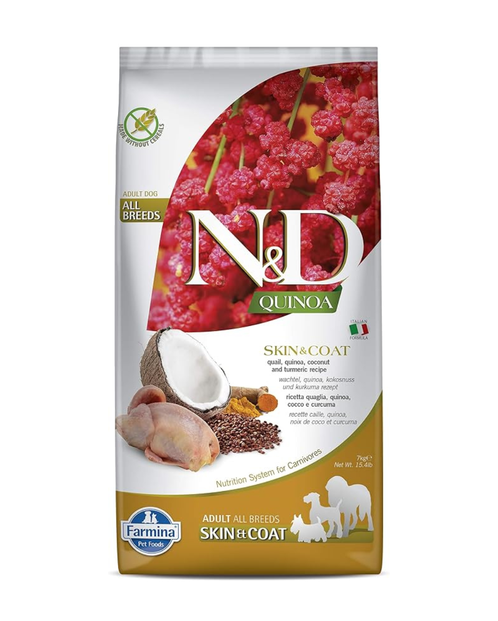 Farmina N&D Quinoa Quail, Coconut & Turmeric Skin & Coat Grain-Free Adult Mini Dog Dry Food â€“ High Protein, Omega-Rich Formula for Healthy Skin, Shiny Coat & Small Breed Wellness