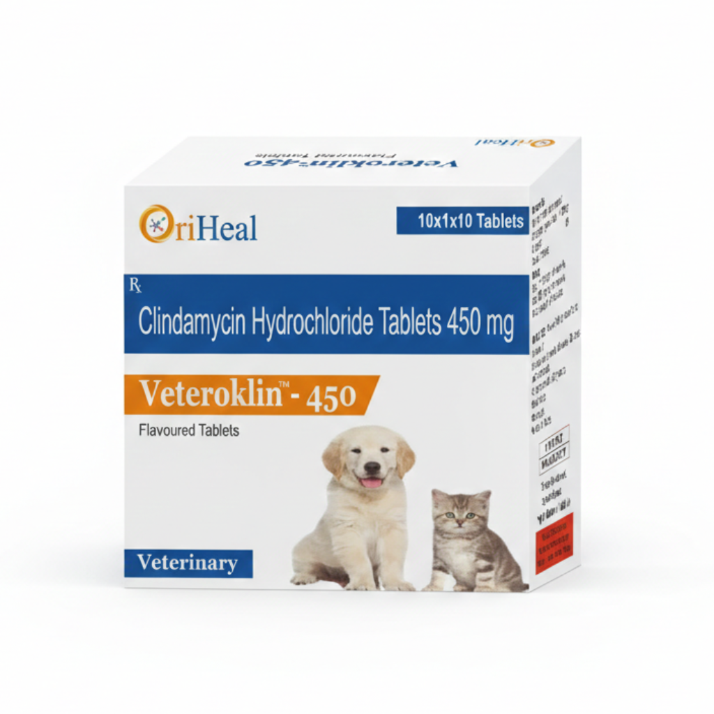 Oriheal Veteroklin 450mg (Clindamycin Hydrochloride) Tablet for Dogs & Cats â€“ Effective Treatment for Skin, Dental, Bone & Soft Tissue Infections