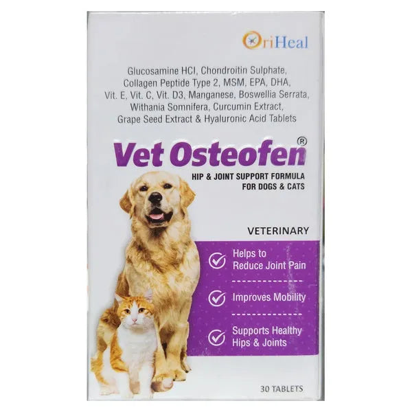 Oriheal Vet Osteofen Tablets for Dogs & Cats â€“ Joint & Bone Health Supplement, Pain Relief for Arthritis & Stiffness (Pack of 30 Tablets)