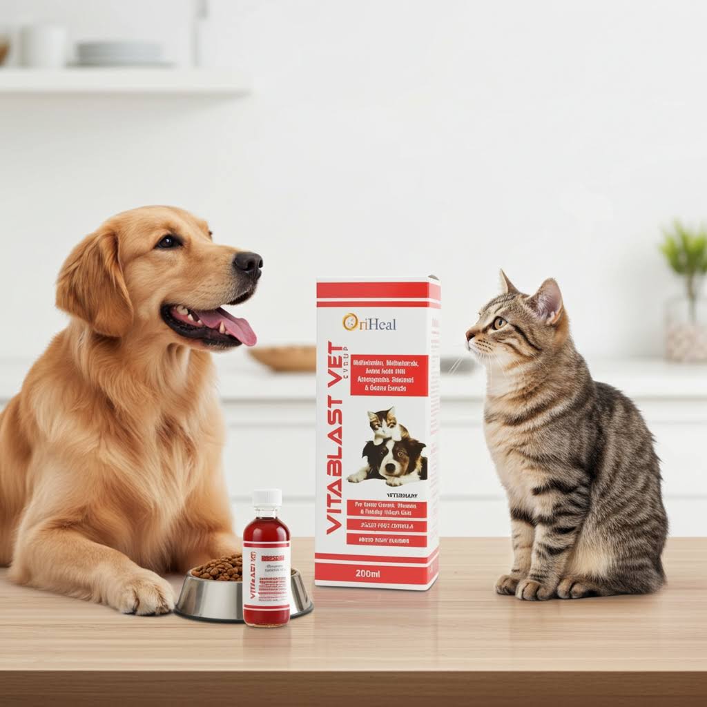 Oriheal Vitablast Vet Syrup for Dogs & Cats (200 ml) â€“ Multivitamin & Mineral Supplement for Growth, Immunity & Recovery