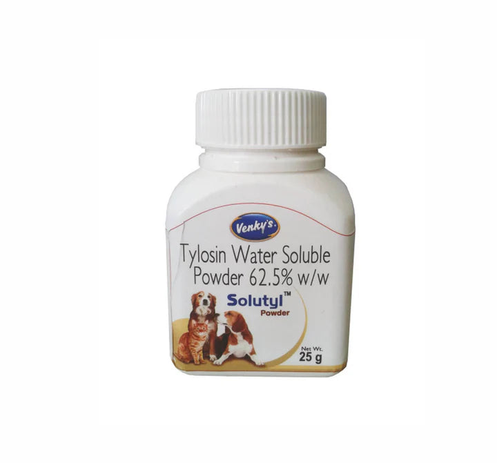 Venkys Solutyl Powder 25gm â€“ Tylosin Tartrate Antibiotic for Dogs, Cats & Birds | Urinary, Gastric & Skin Infection Care