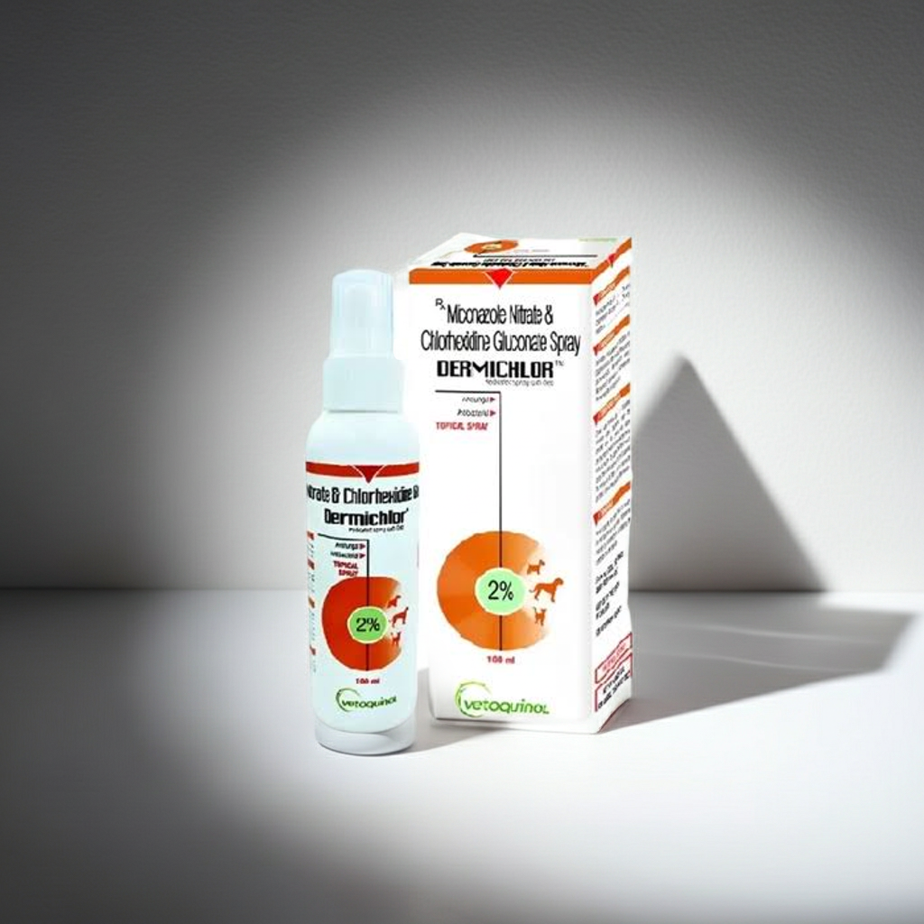 Vetoquinol Dermichlor Spray 100ML â€“ Antibacterial Chlorhexidine Skin Treatment for Dogs & Cats