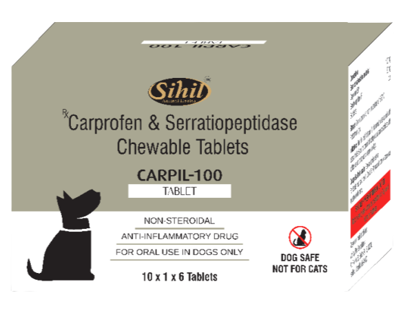 Sihil Carpil Tablets pack of 10's â€“ Carprofen & Serratiopeptidase Chewable Tablets for Dogs | Anti-Inflammatory, Pain Relief & Joint Support