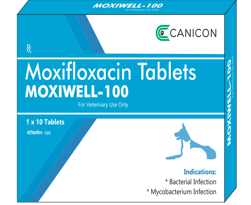 Canicon Moxiwell Moxifloxacin 100mg Tablets for Dogs & Cats â€“ Broad Spectrum Antibiotic for Bacterial Infections (1x10 Tablets)