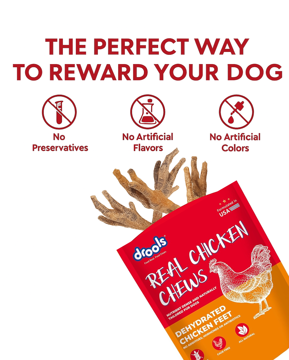 Drools Real Chicken Feet Chews 70g for Dogs | Natural Chew Treats for Healthy Teeth & Gums