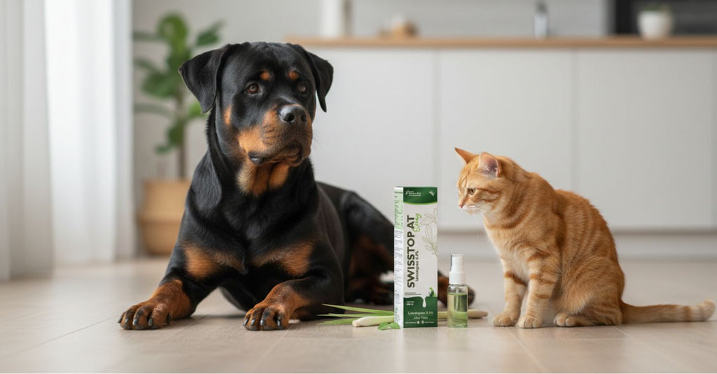 Swiss Biocare  SWISSTOP AT Spray for Pets (100 ml) â€“ Ayurvedic Anti-Itch Skin Spray for Dogs & Cats