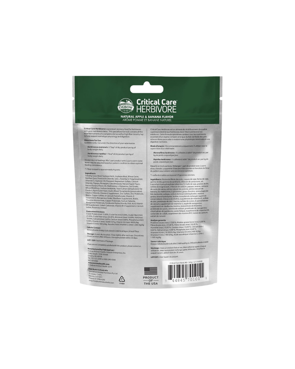 Oxbow Critical Care Apple/Banana Flavour Pet Supplement, 141gm, All Life Stages, Rabbit