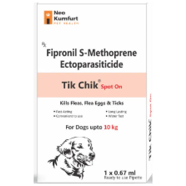 Neo Kumfurt Tik Chik (Fipronil) Anti-Tick & Flea Spot-On for Dogs â€“ Fast & Long-Lasting Flea, Tick, and Lice Protection