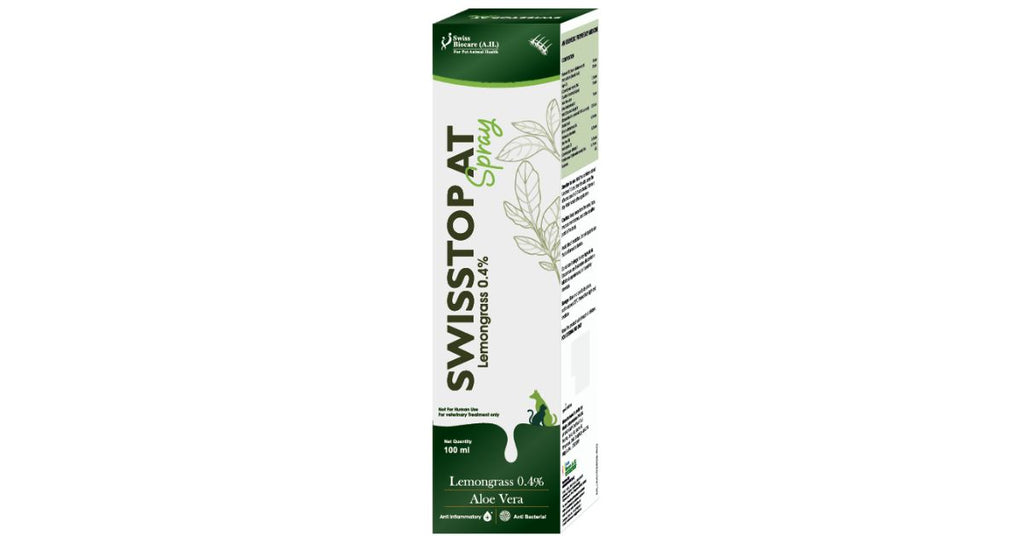 Swiss Biocare  SWISSTOP AT Spray for Pets (100 ml) â€“ Ayurvedic Anti-Itch Skin Spray for Dogs & Cats