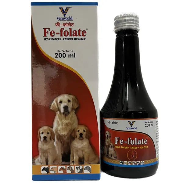 Venkys Fe Folate Syrup for Dogs & Cats (200ml) | Iron, Folic Acid & Vitamin B12 Hematinic for Anemia & Nutritional Deficiency