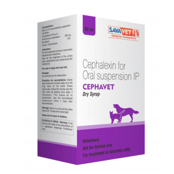 Savavet Cephavet (Cephalexin) Dry Syrup 60ml for Dogs and Cats â€“ Veterinary Antibiotic Syrup for Bacterial Infections in Pets