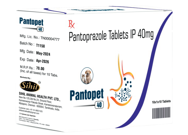 Sihil Pantopet 10's Tablet for Dogs & Cats â€“ Pantoprazole Sodium Gastro-Resistant Tablets for Acid Reflux, Gastritis & Ulcer Management
