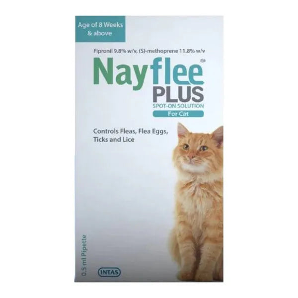 Intas Nayflee Plus Tick & Flea Spot-On for Cats â€“ Anti-Parasitic Treatment for Fleas & Ticks