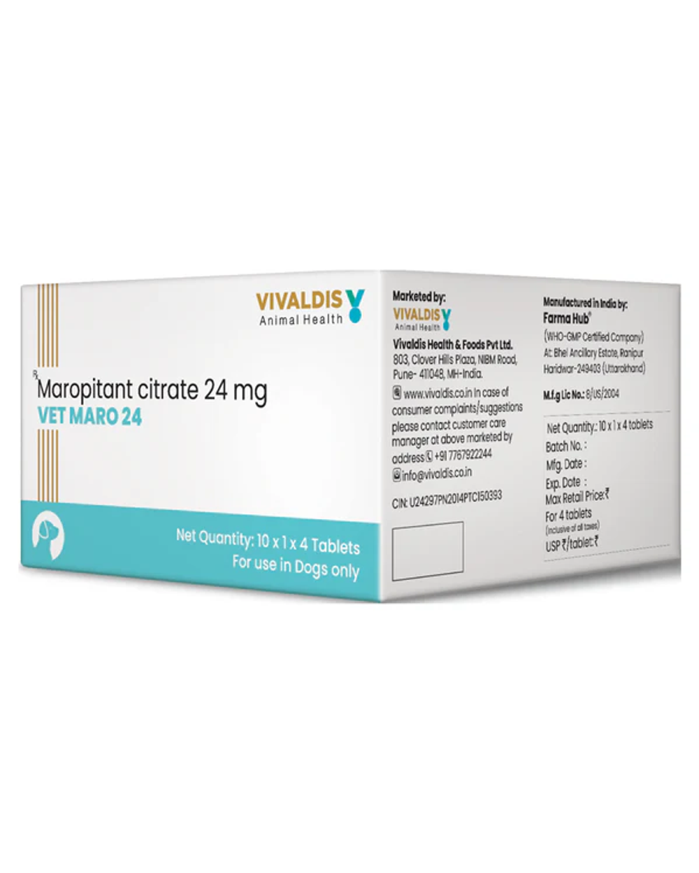 Vivaldis Vet Maro 24mg Tablets for Dogs â€“ Maropitant Citrate, Pack of 4 Tablets