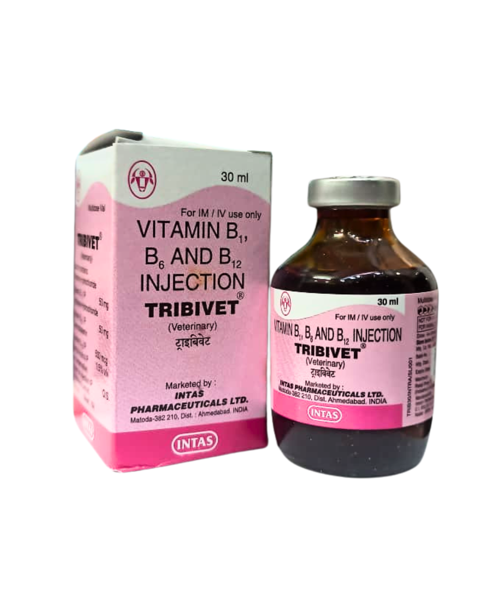 Intas Tribivet 30ml  â€“ Advanced B-Vitamin Injectable for Dogs, Cats, Cows, Horses, Goats, Pigs & Small Animals | Vitamin B1, B6, B12, Thiamine & Cyanocobalamin