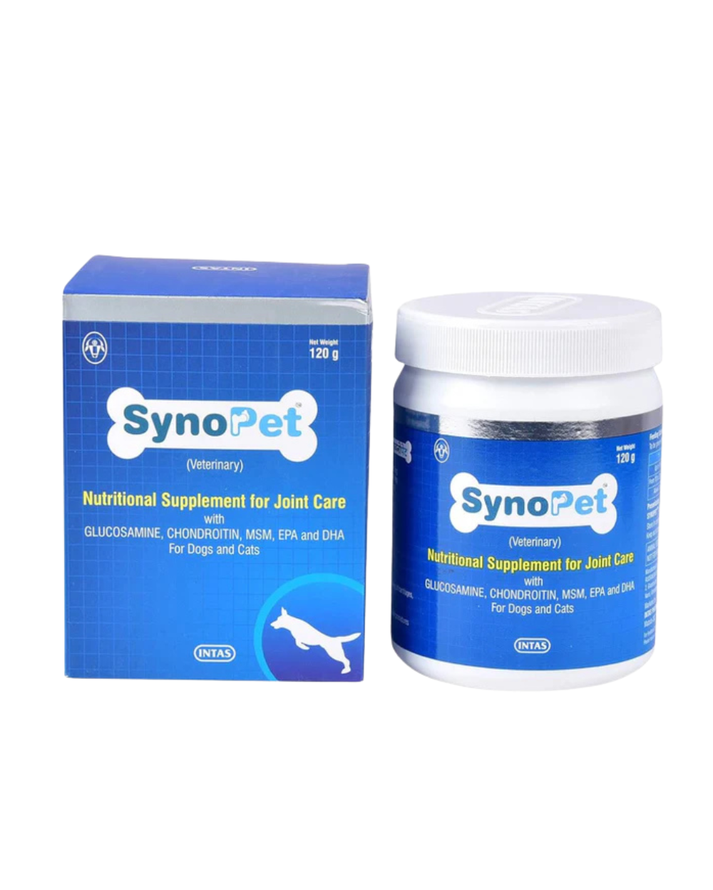 Intas Synopet Powder 120gm for Dogs & Cats | Joint Supplement for Arthritis, Hip & Joint Support, Mobility & Cartilage Health