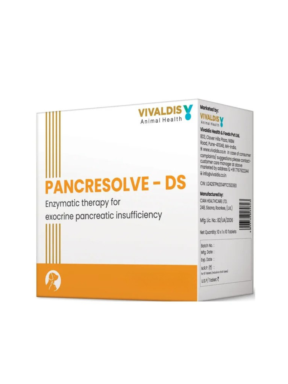Vivaldis Pancreasolve DS Tablets Digestive Supplement for Dogs & Cats - 1 Strip