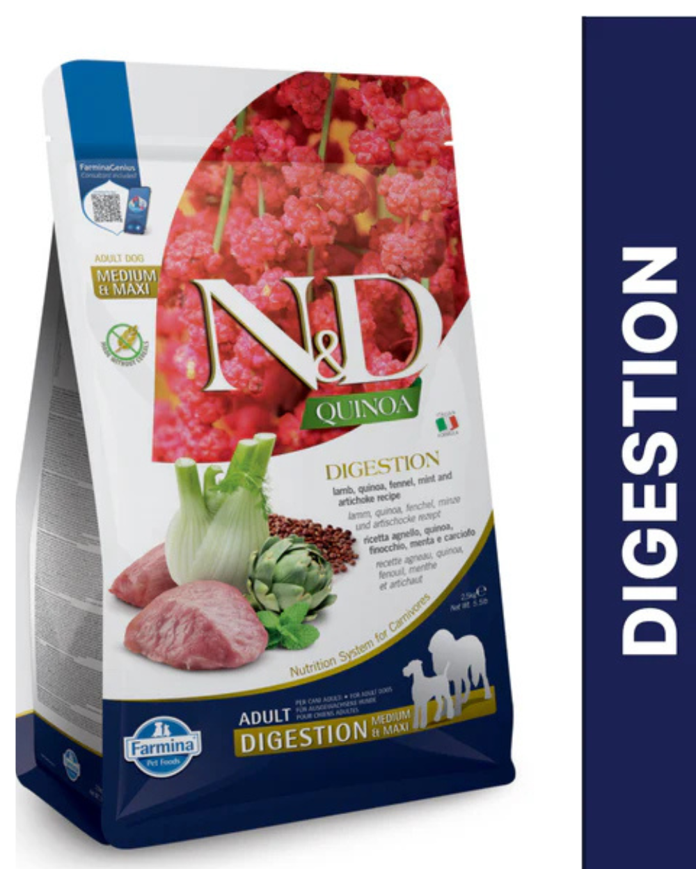 Farmina N&D Quinoa Lamb, Mint & Fennel Digestion Grain-Free Adult Mini Dry Dog Food â€“ High Protein, Gut Health Formula for Small Breed Dogs with Sensitive Stomach