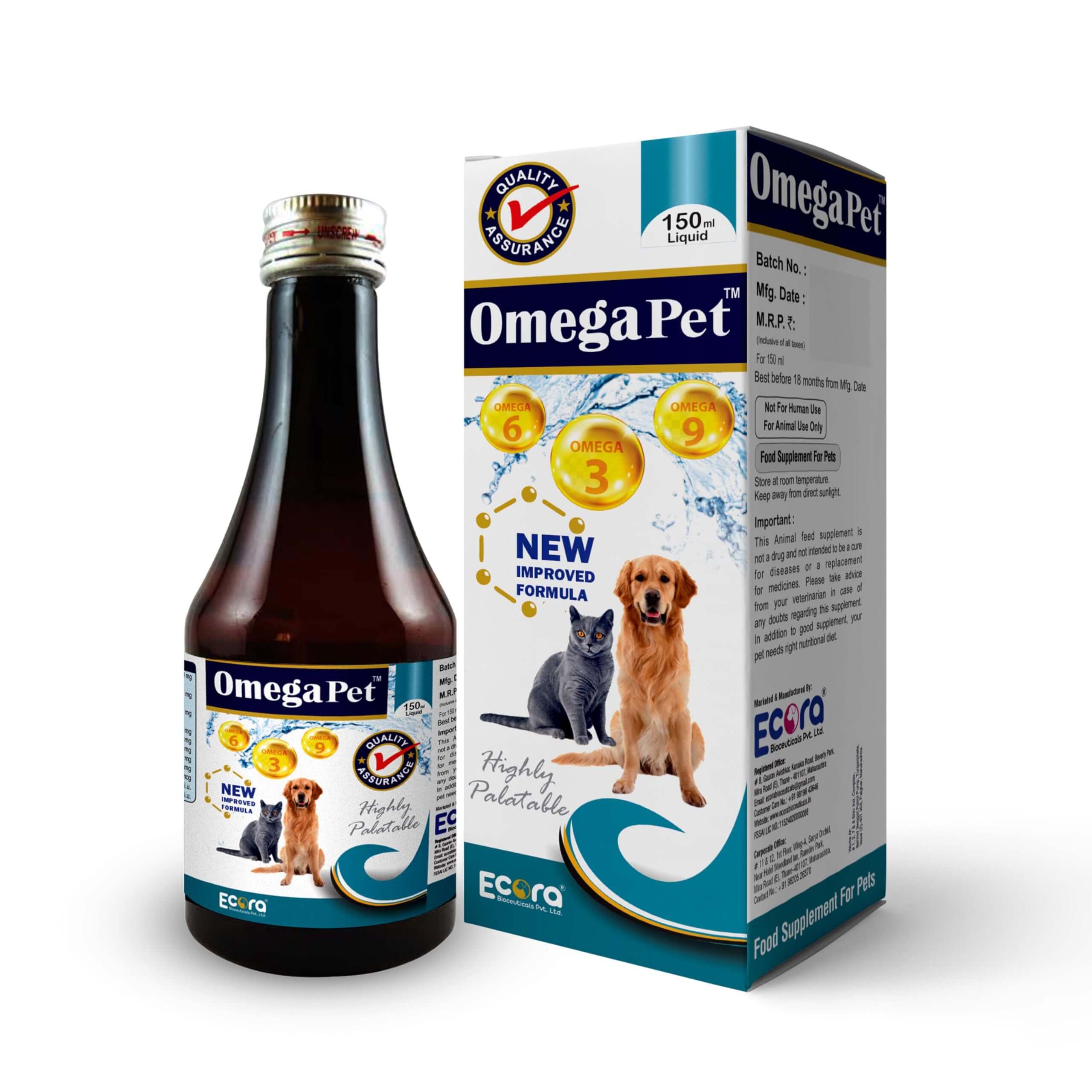 Ecora Omega Pet 200ml for Dogs & Cats – Omega 3 & 6 Nutritional Supplement