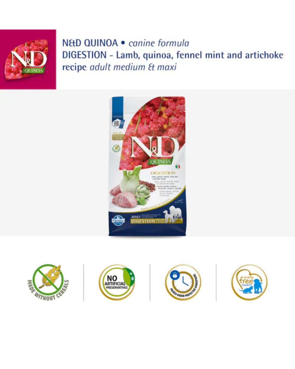 Farmina N&D Quinoa Lamb, Mint & Fennel Digestion Grain-Free Adult Medium & Maxi Dry Dog Food