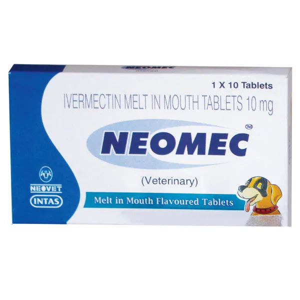 Intas Neomec (Ivermectin) 10mg Tablets for Dogs â€“ Anti-Parasitic & Deworming Treatment