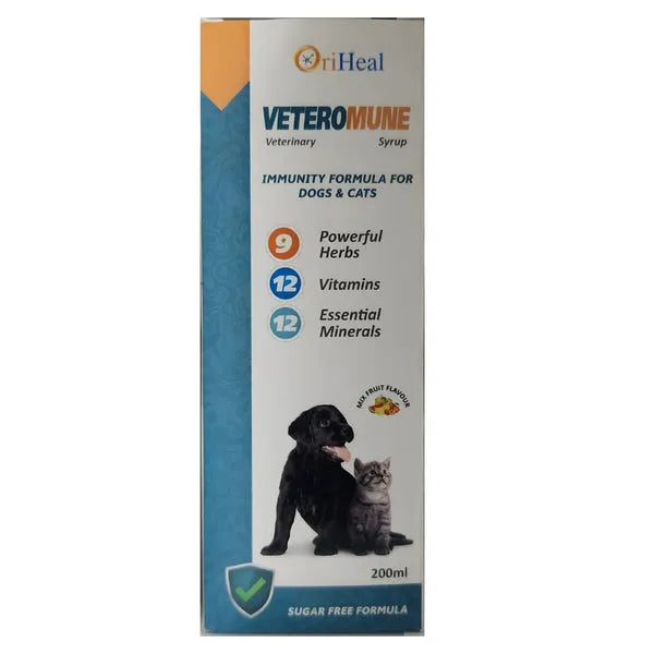 Oriheal Veteromune Syrup 200ml â€“ Herbal Immune Booster for Dogs & Cats | Supports Recovery, Vaccination & Overall Wellness