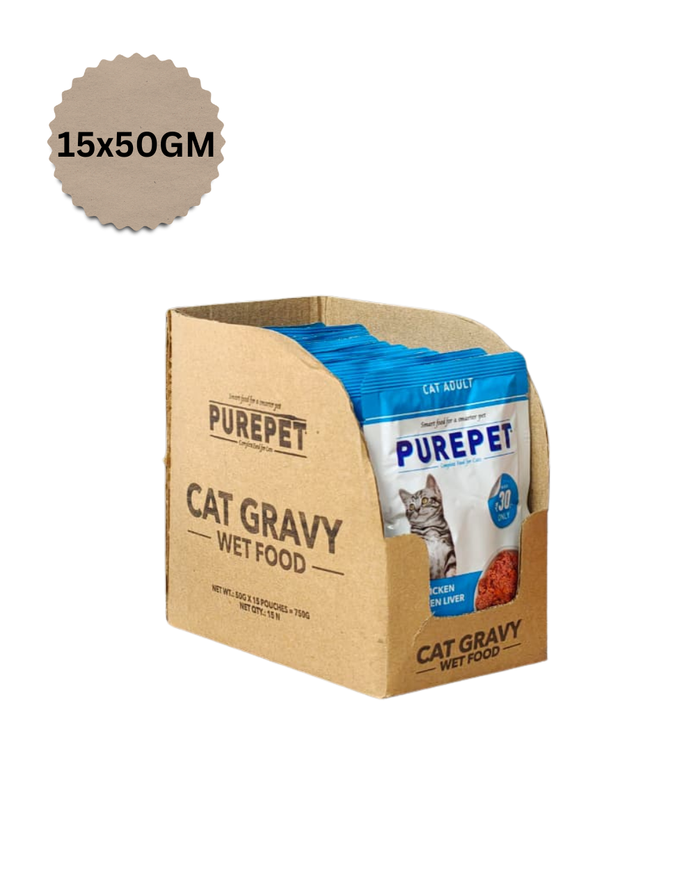 Purepet Cat Real Chicken & Liver Gravy 50g â€“ Tasty Wet Cat Food for All Breeds, Complete & Balanced Nutrition