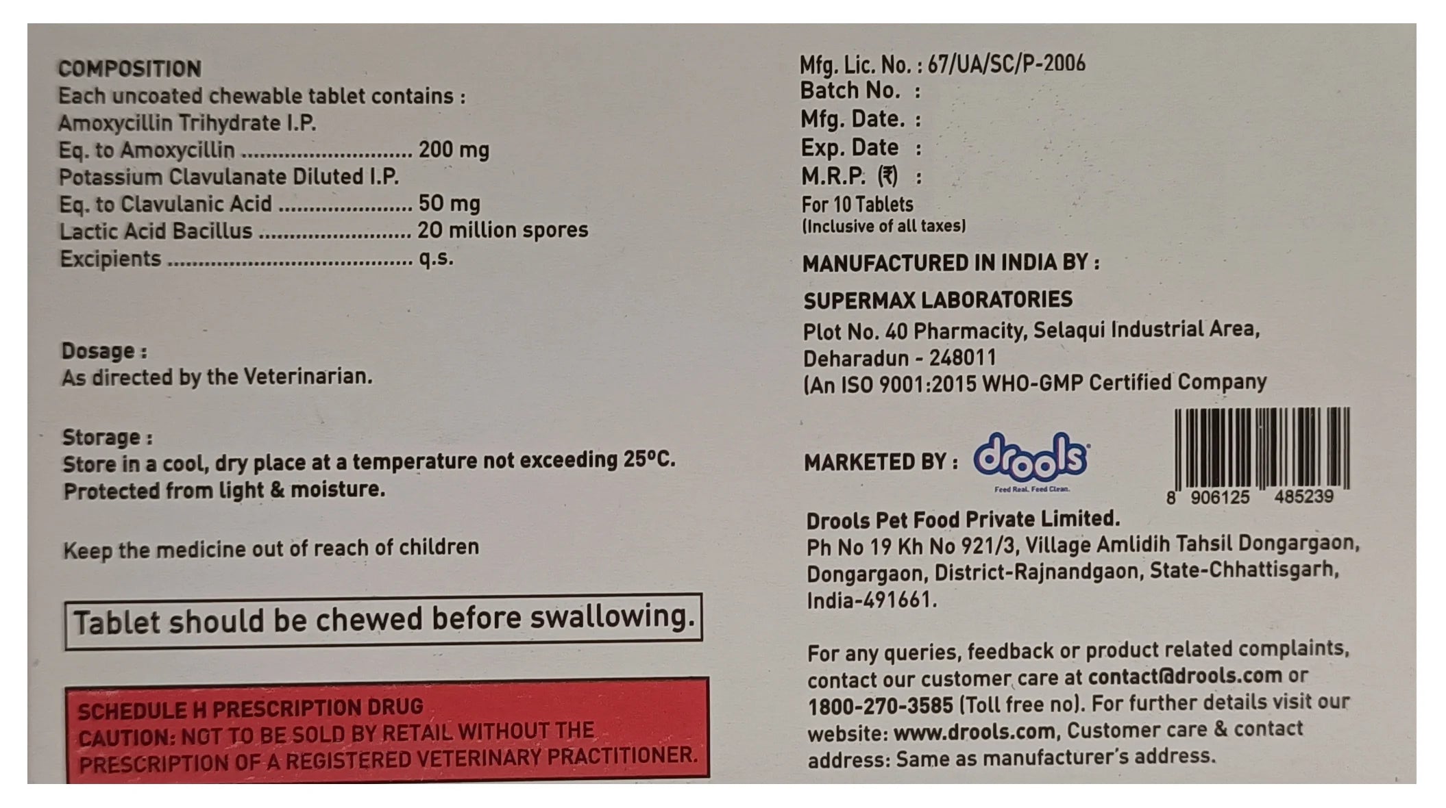 Drools Aclac Veterinary Tablet â€“ Anti-Allergy & Anti-Itch Treatment for Dogs