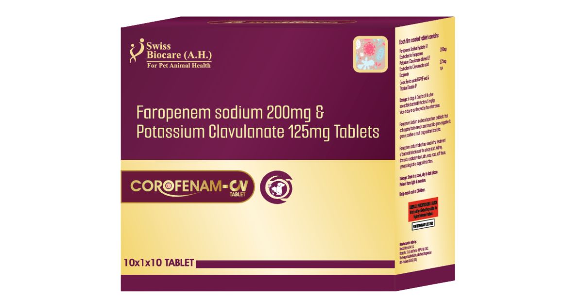Swiss Biocare Corofenam-CV 200mg Tablets Advanced Veterinary Antibiotic for Dogs & Cats