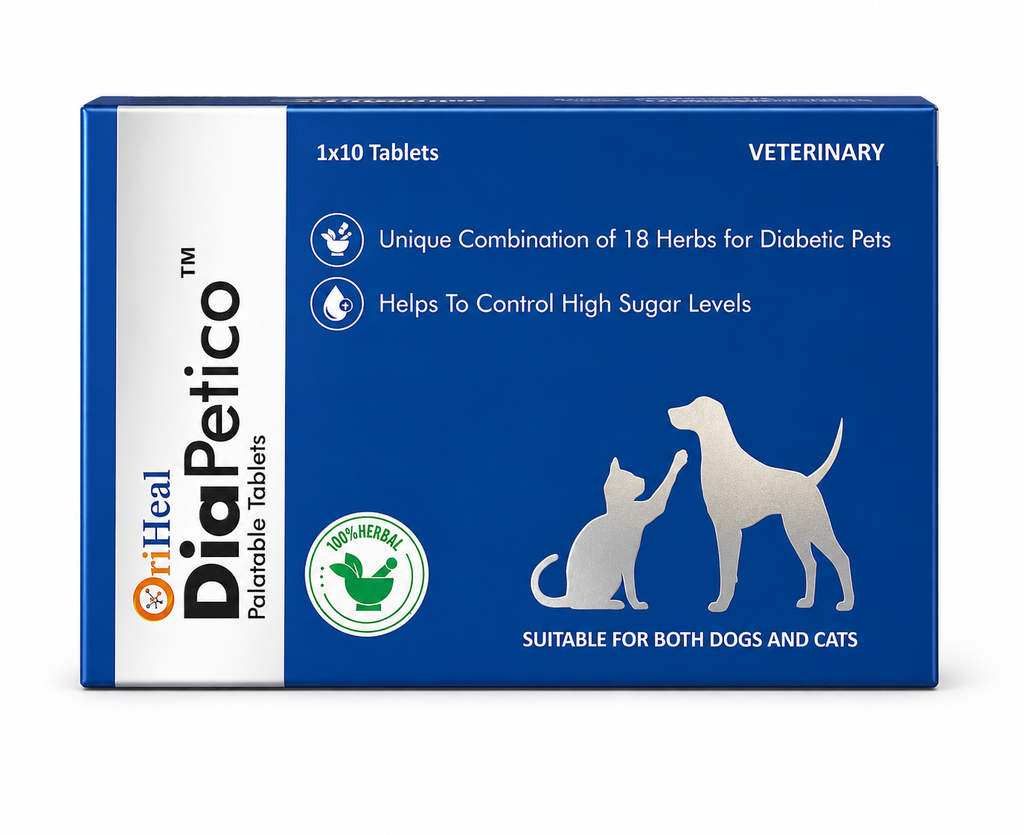 Oriheal DiaPetica Herbal Blood Sugar Support Tablet for Dogs & Cats | Karela, Jamun, Gurmar, Methi & 18 Herbs | Diabetic Support | 10 Tablets