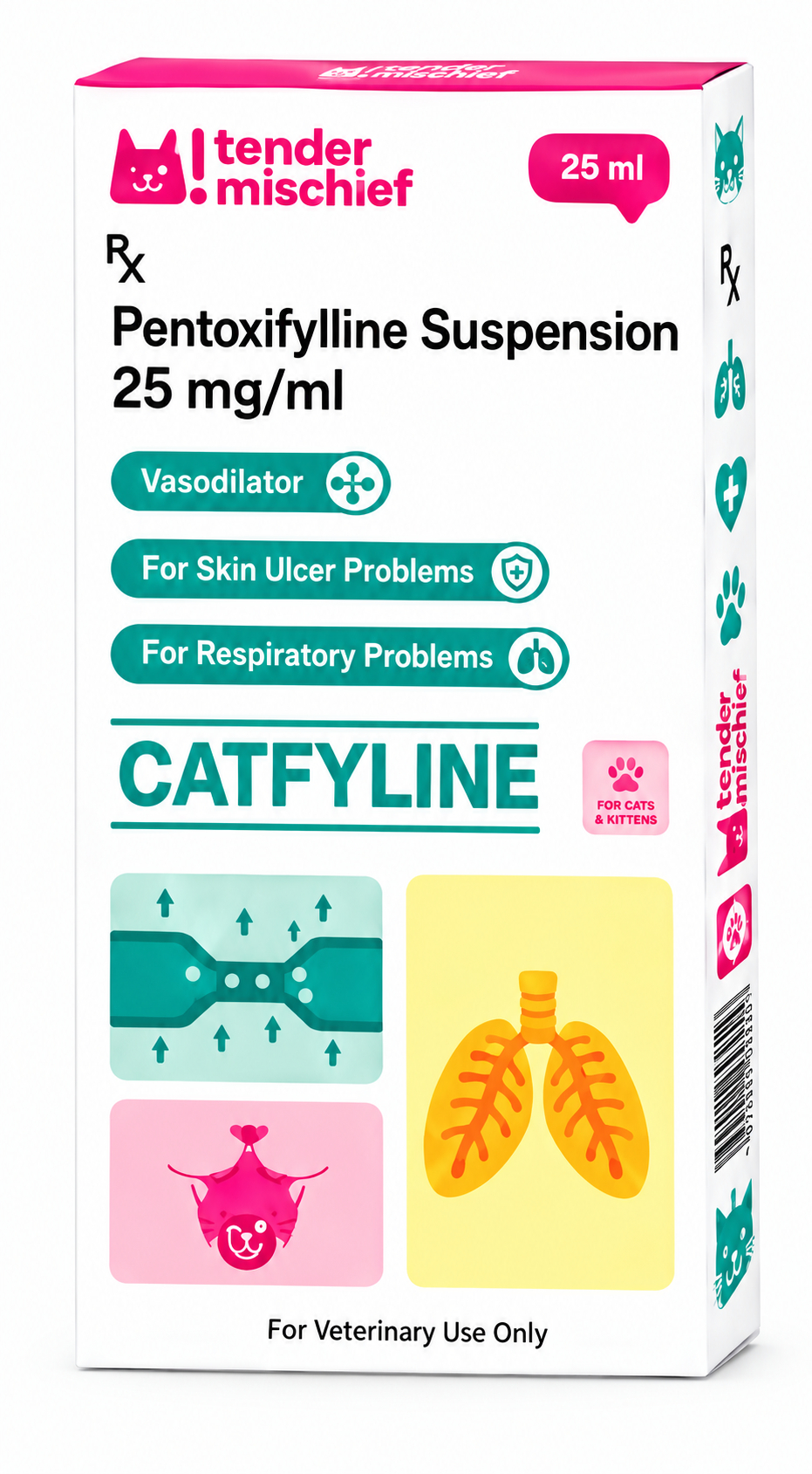 Tender Mischief Catfyline Pentoxifylline Suspension 25mg/ml 30ml for Cats – Vasodilator for Respiratory & Skin Ulcer Problems