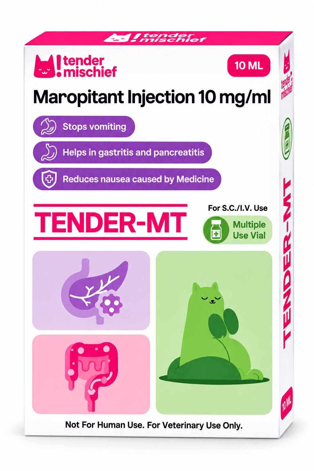 Tender Mischief Tender-MT Maropitant Inj 10mg/ml 10ml – Stops Vomiting, Gastritis & Nausea in Dogs & Cats