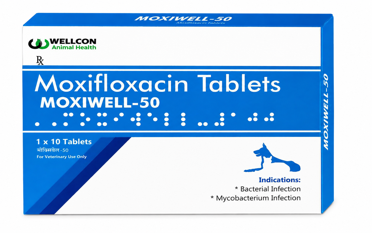 Wellcon Moxiwell-50 Moxifloxacin 50mg Tablets for Dogs & Cats – Bacterial & Mycobacterium Infections (1x10 Tablets)