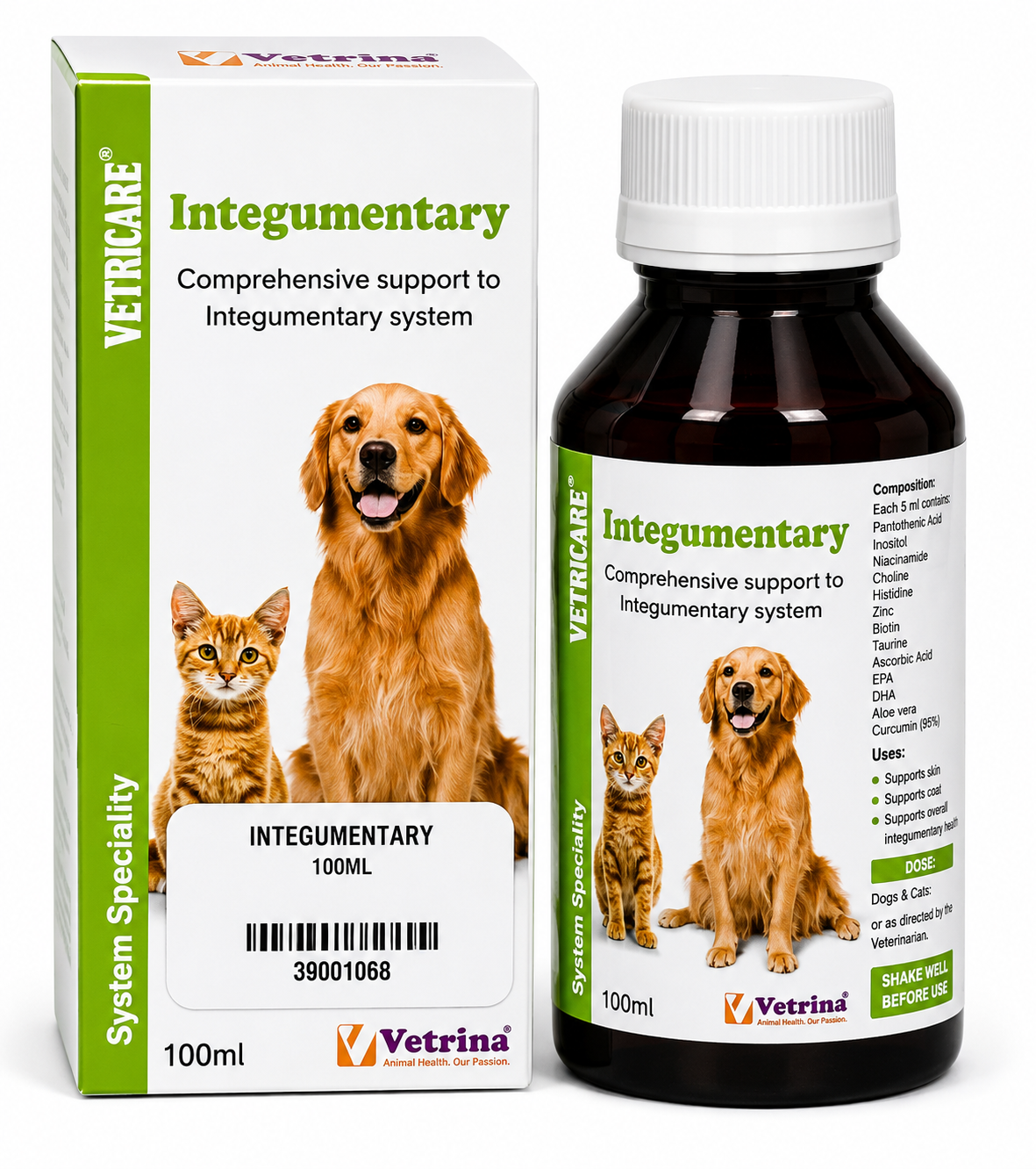 Vetrina Vetricare Integumentary Syrup 100ml for Dogs & Cats | Advanced Skin, Coat & Barrier Health Support for Chronic Dermatitis