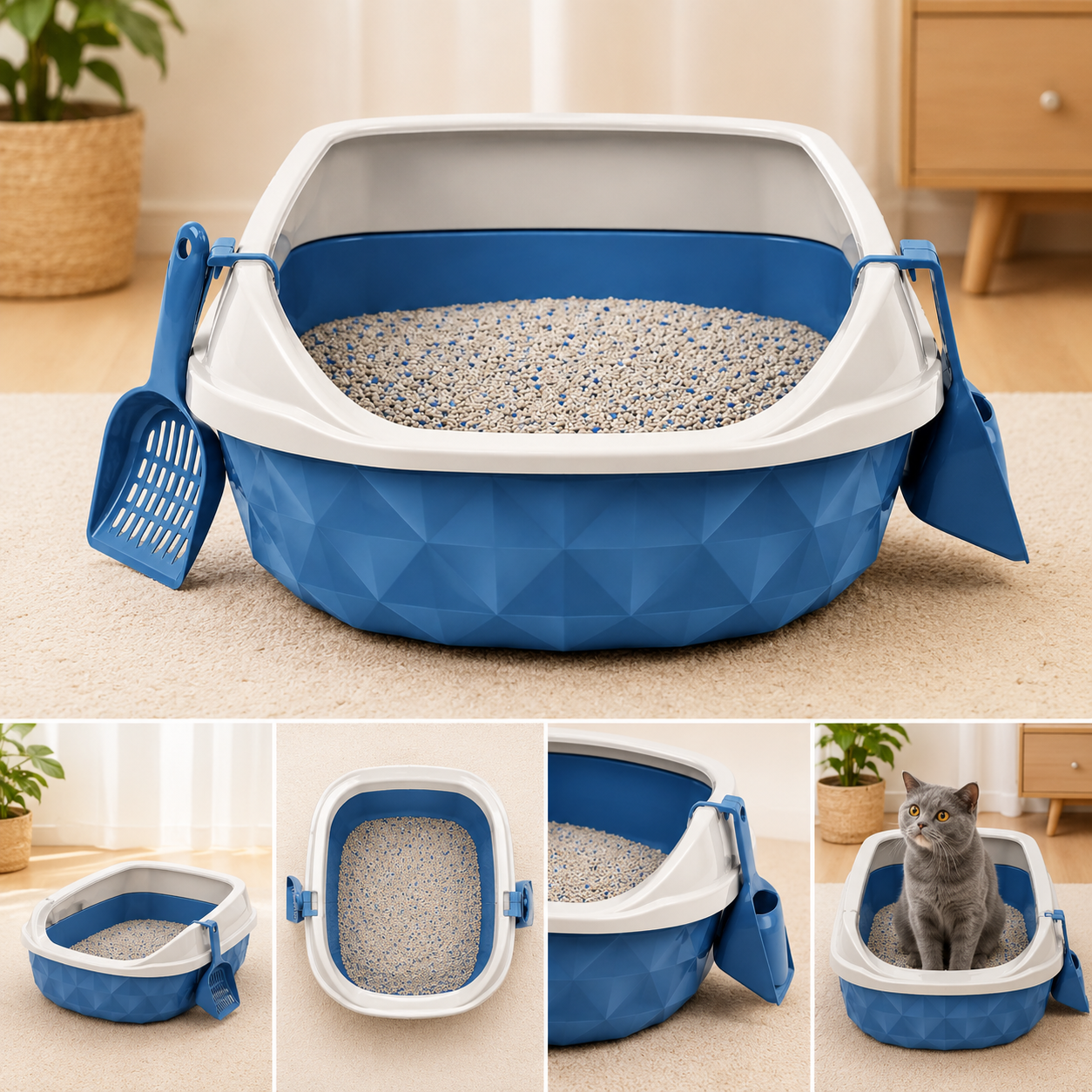 Paws & Tails™ Cat Litter Tray – Durable Plastic Kitty Litter Box with High Sides