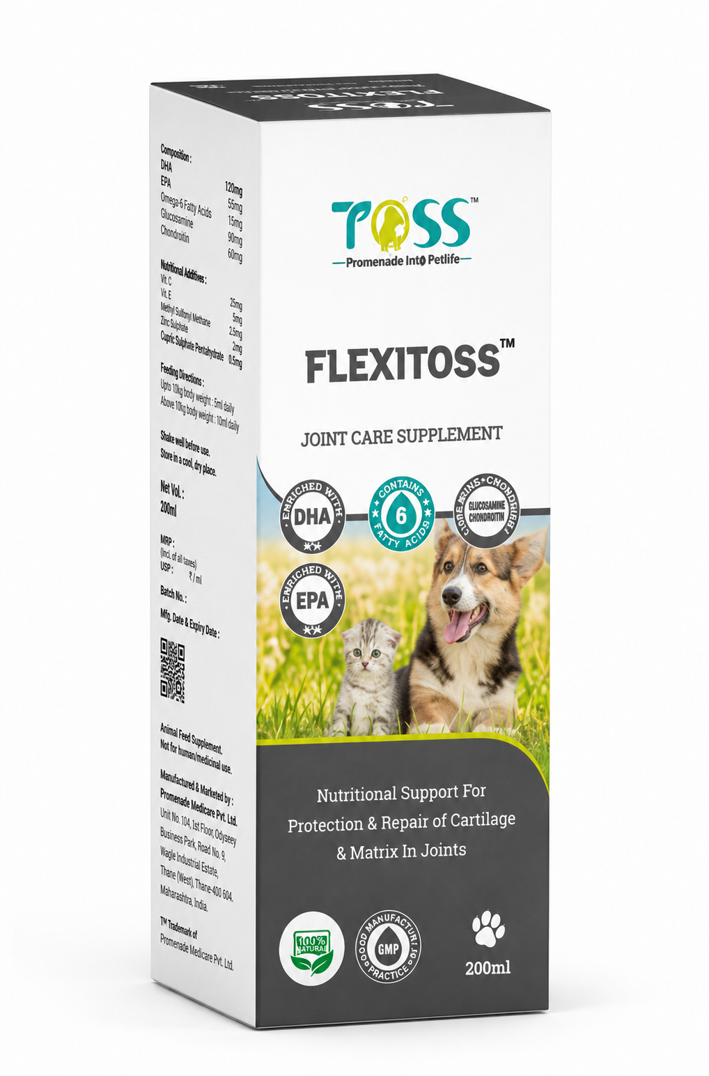 Toss Flexitoss 200ml Joint Care Syrup for Dogs & Cats – Supports Healthy Joints, Cartilage & Mobility