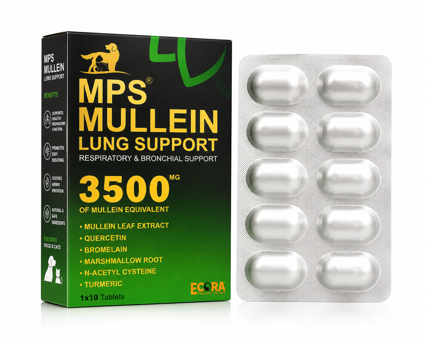Ecora MPS Mullein Lung Support Tablets for Dogs & Cats - 1 Strip