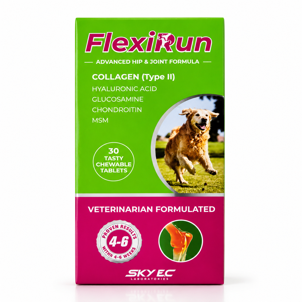Skyec Flexirun Dog Joint Supplement Tablets – Hip & Joint Support with Glucosamine, Collagen Type II, Hyaluronic Acid & Chondroitin